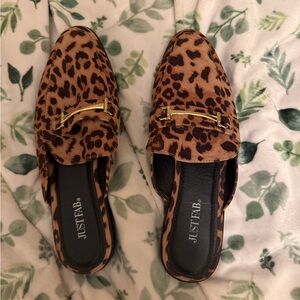 JustFab Leopard Print loafers with Gold Accent